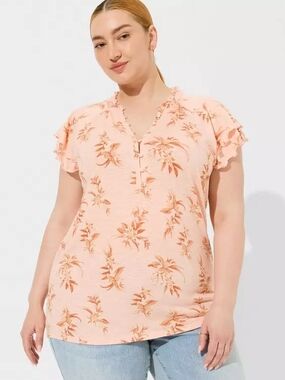 3X • Torrid • Vintage Slub Raglan Henley Flutter Sleeve Top